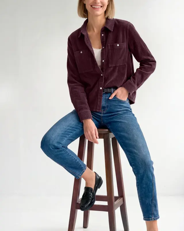 Street One Corduroy Blouse with Chest Pockets – Rustic Rouge