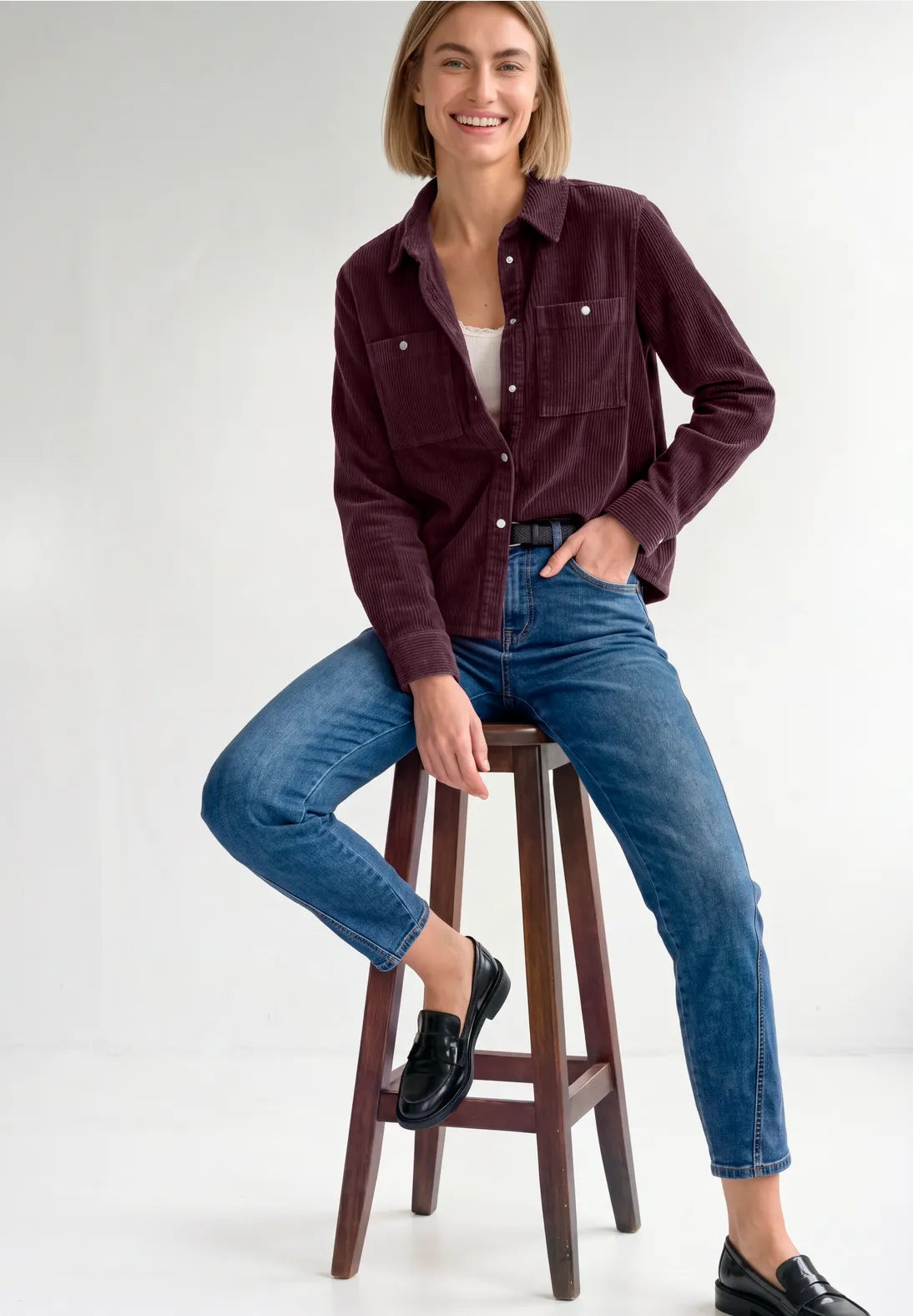 Street One Corduroy Blouse with Chest Pockets – Rustic Rouge