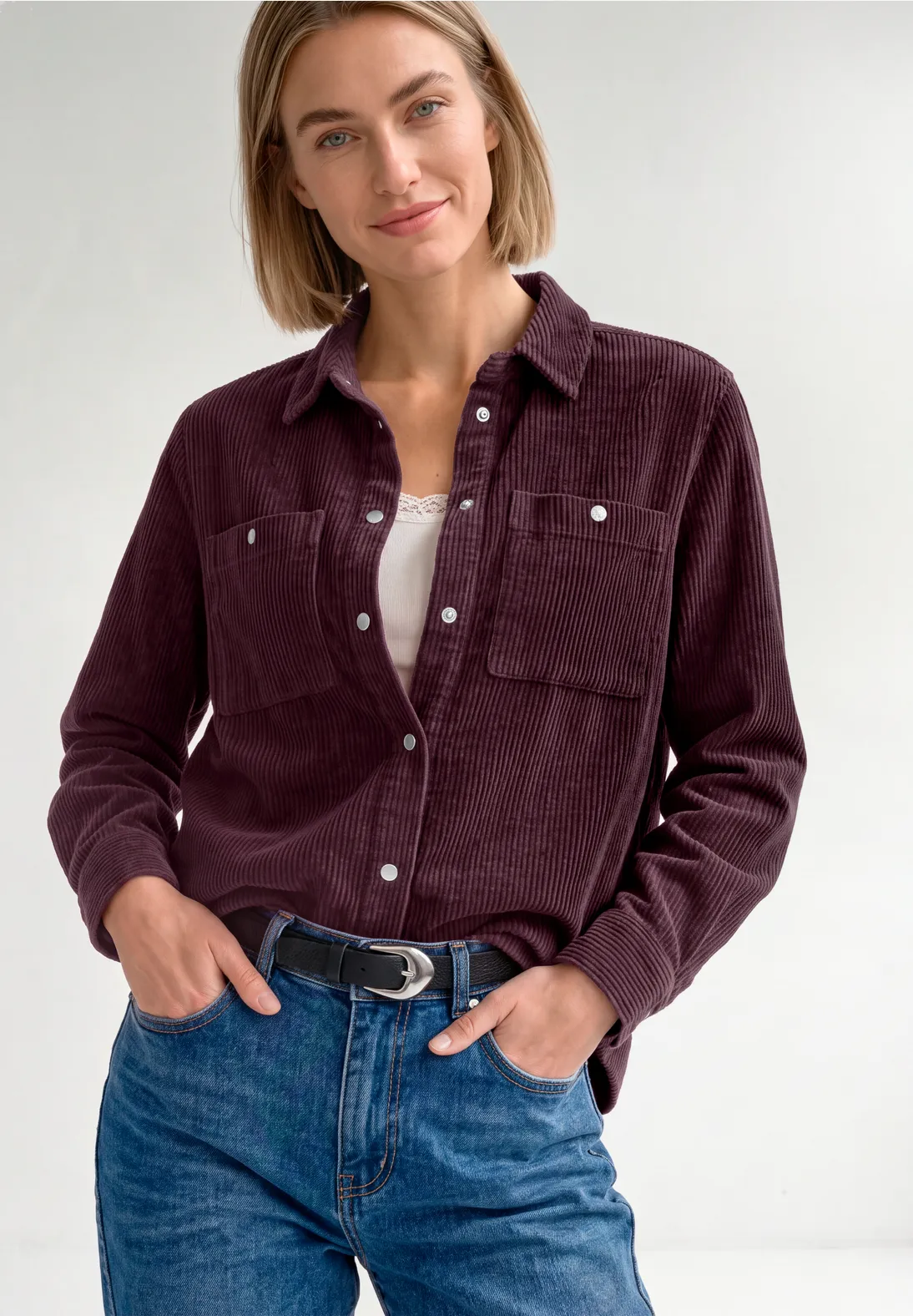 Street One Corduroy Blouse met Borstzakken - Rustic Rouge