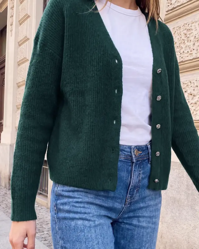 Street One Studio Vest met V-Hals - Mossed Green Melange