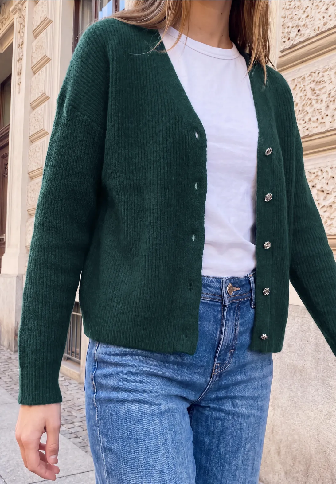 Street One Studio V-Neck Cardigan - Mossed Green Melange