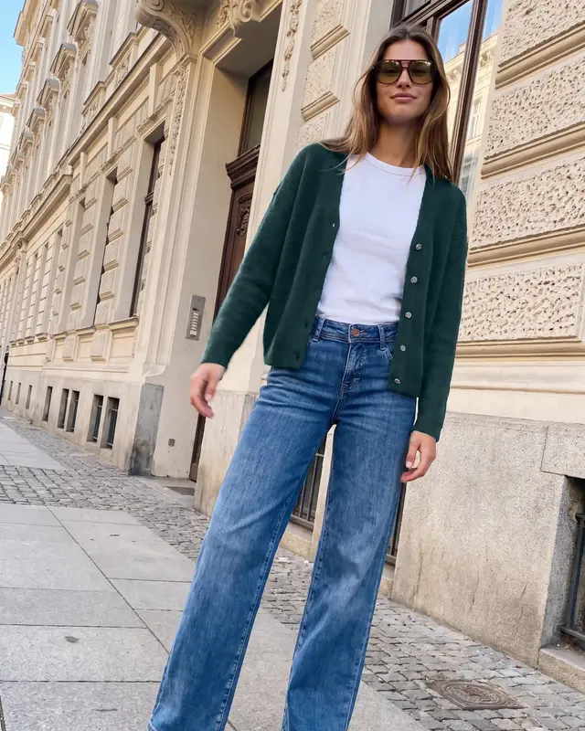 Street One Studio V-Neck Cardigan - Mossed Green Melange