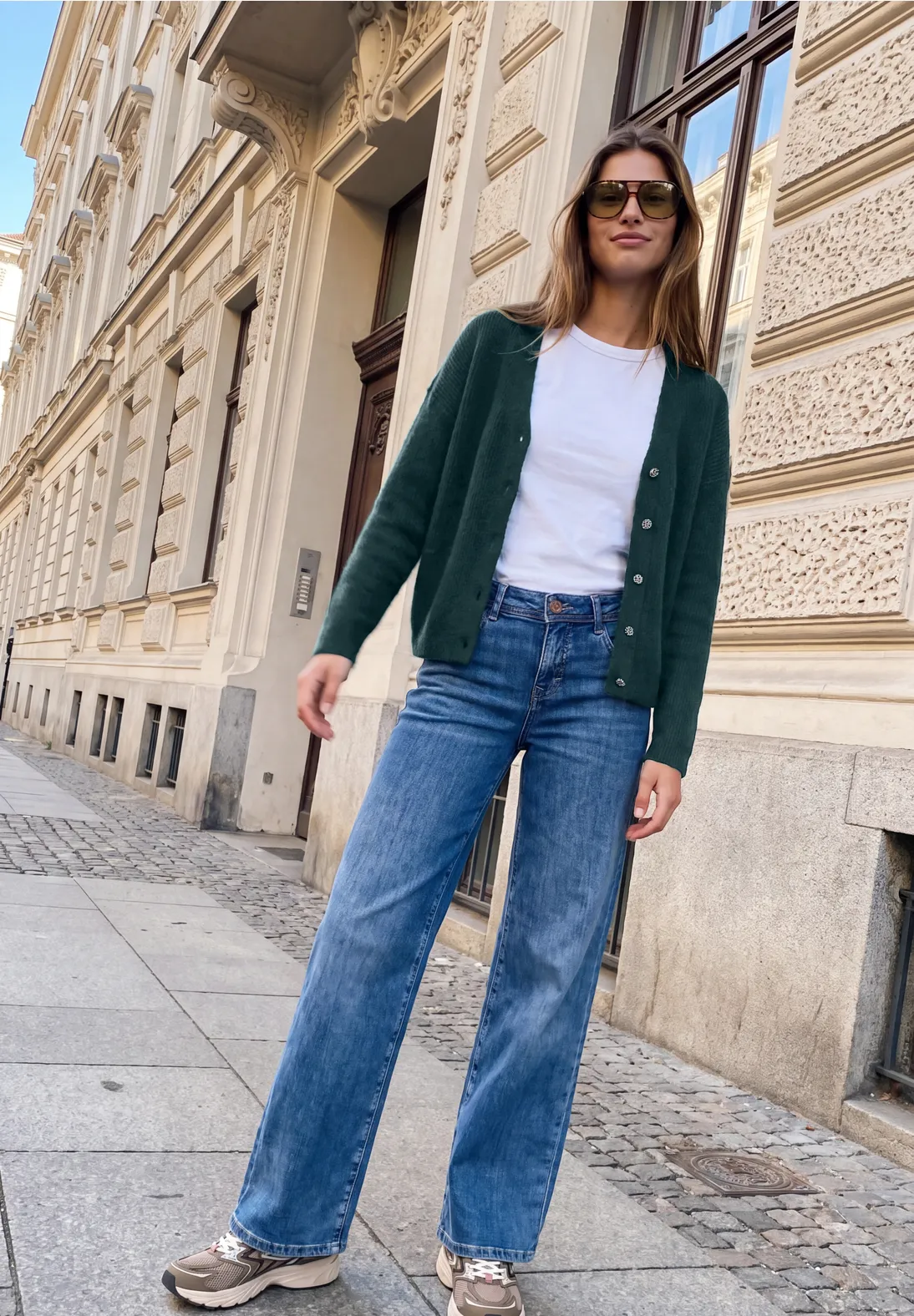Street One Studio V-Neck Cardigan - Mossed Green Melange