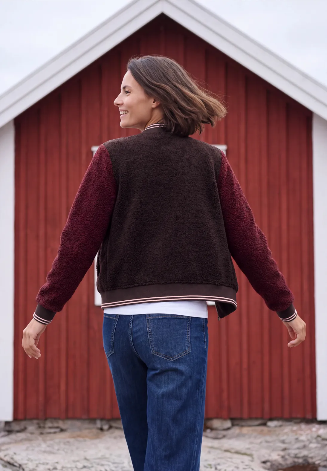 Cecil Teddyjacke mit Patch-Detail - Berry Red