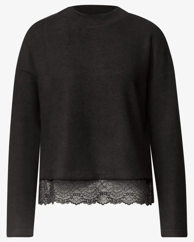 Street One Shirt met Kanten Rand - Black Coffee Melange