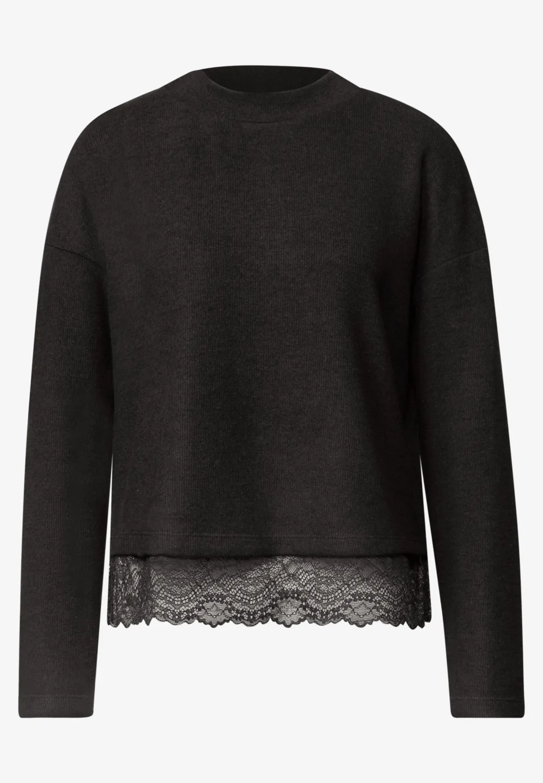 Street One Shirt met Kanten Rand - Black Coffee Melange