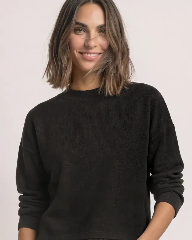 Street One Shirt with Lace Insert - Black Coffee Melange