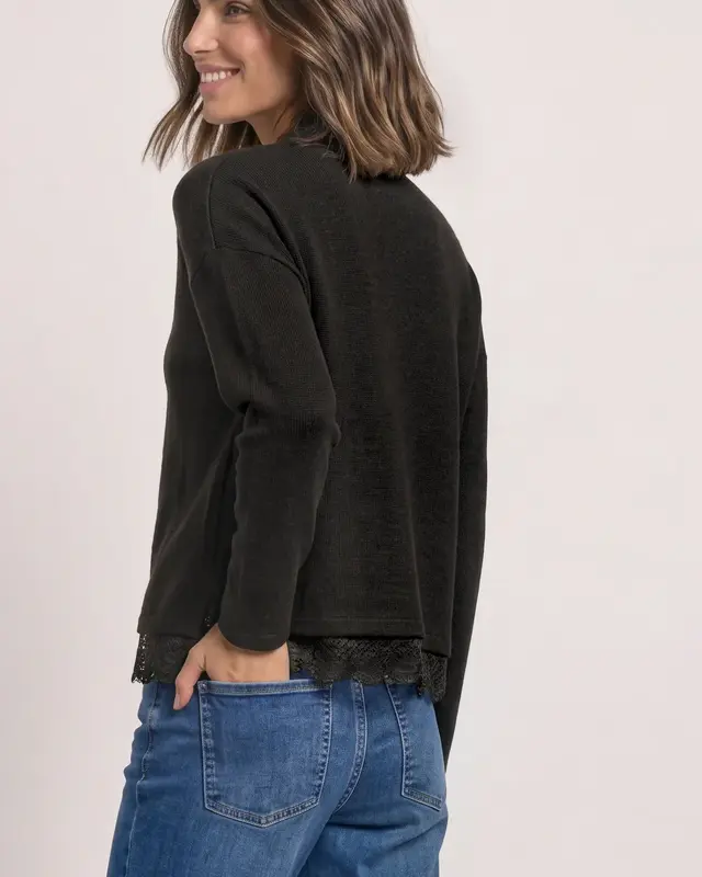 Street One Shirt met Kanten Rand - Black Coffee Melange