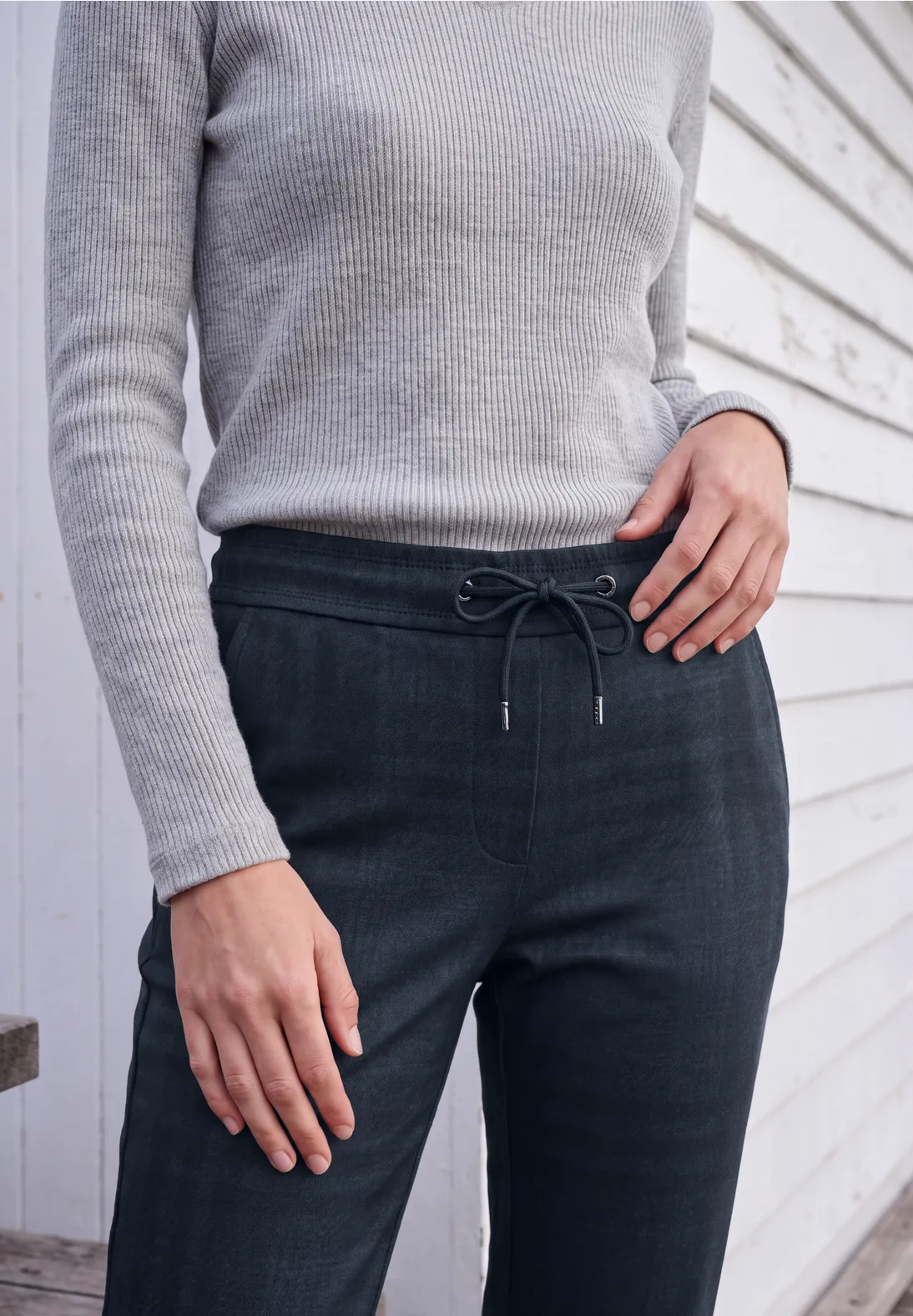 Cecil Casual Fit Broek met Print Tracey - Urban Dark Blue Melange