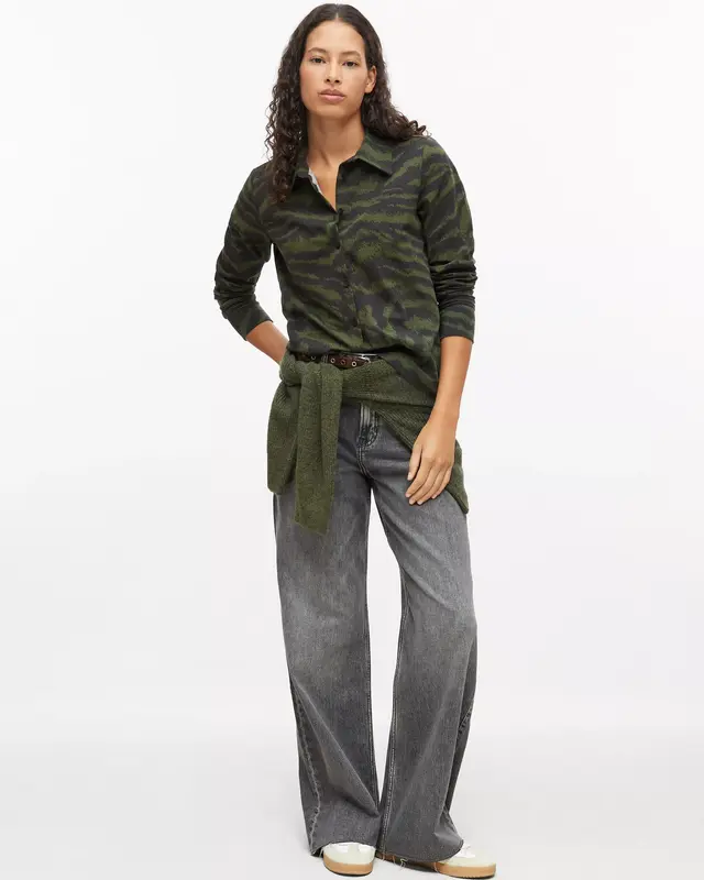 S. Oliver Jersey Blouse met Print - Olive Green
