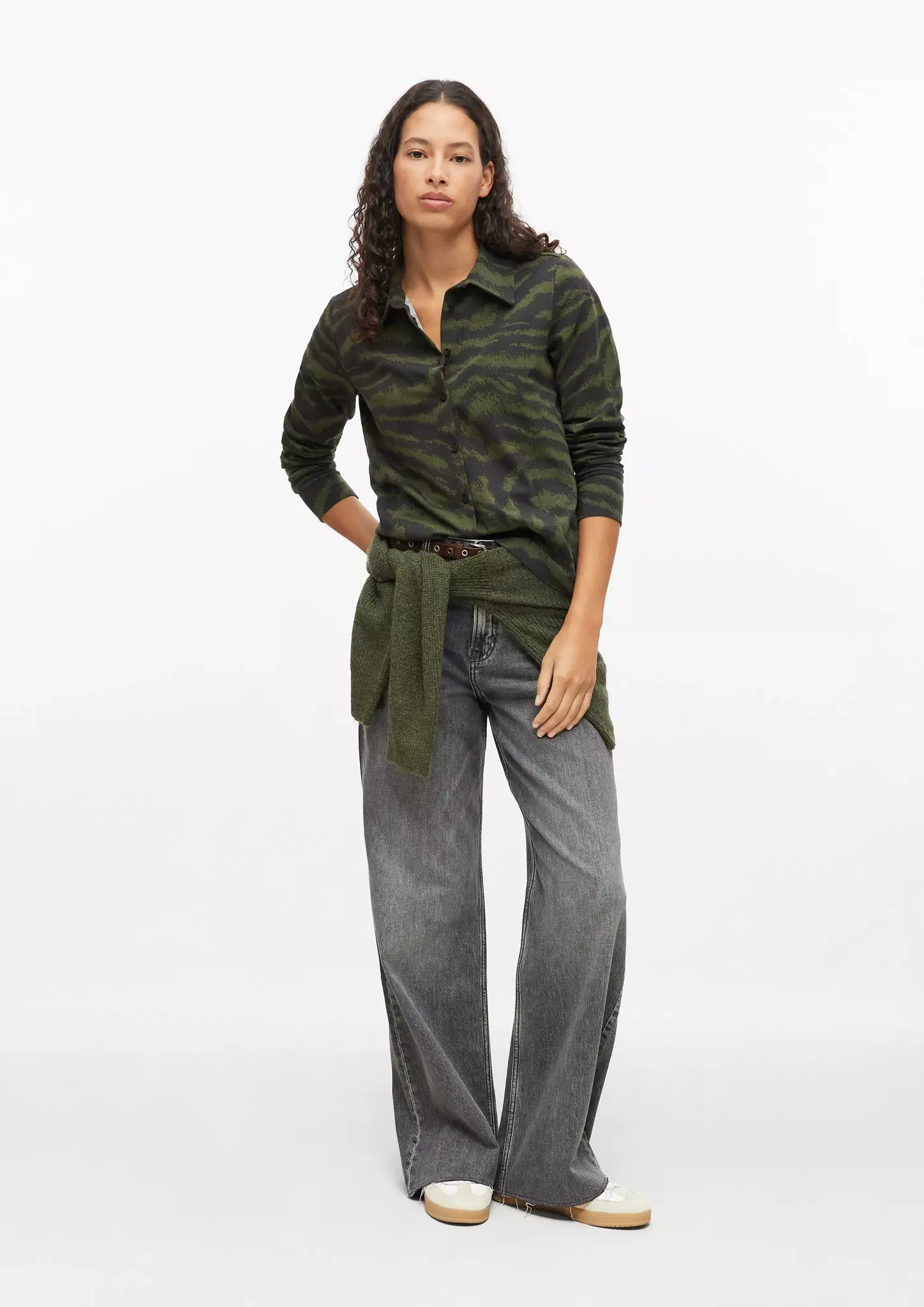 S. Oliver Jersey Bluse mit Print - Olive Green