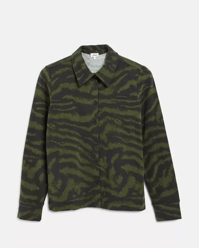 S. Oliver Jersey Bluse mit Print - Olive Green