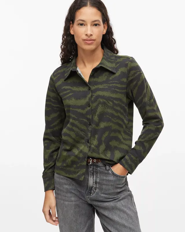 S. Oliver Jersey Blouse with Print - Olive Green