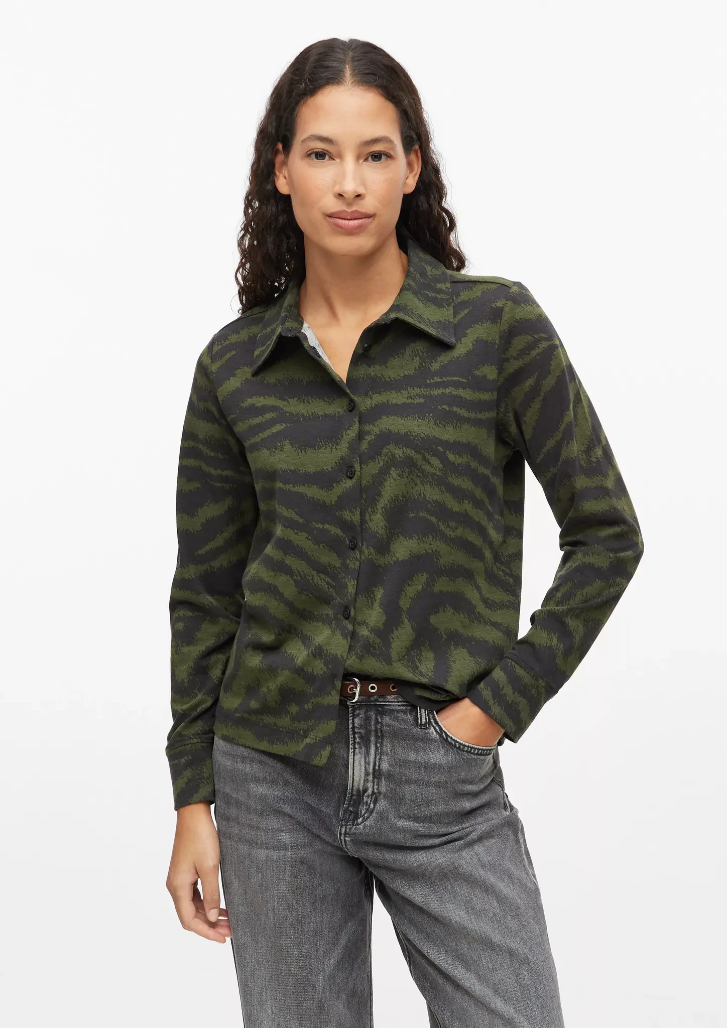 S. Oliver Jersey Blouse met Print - Olive Green