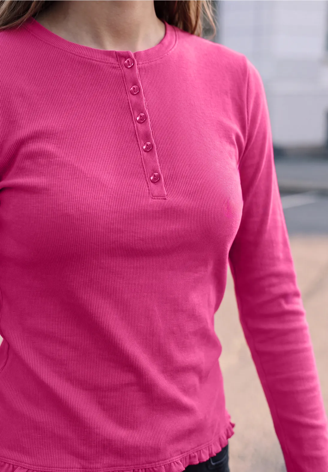 Street One Studio Longsleeve with Ruffles - Ruby Raspberry
