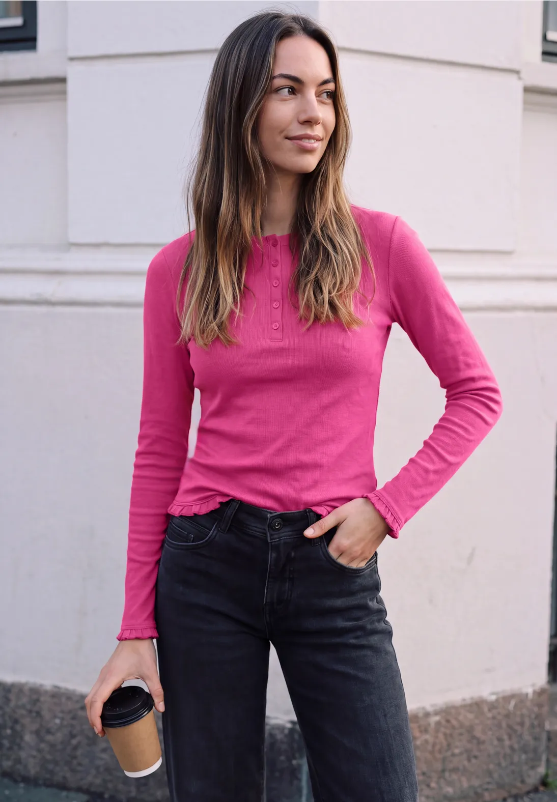 Street One Studio Longsleeve mit Rüschen - Ruby Raspberry