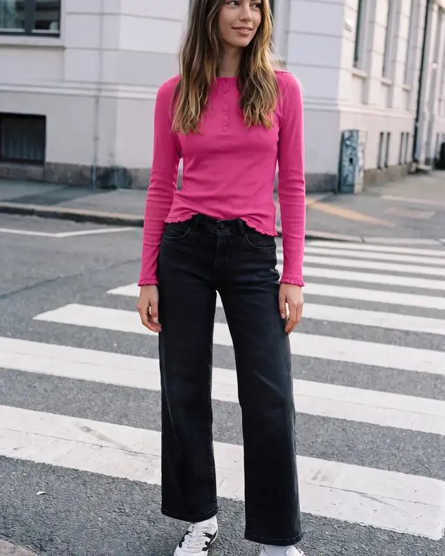 Street One Studio Longsleeve mit Rüschen - Ruby Raspberry