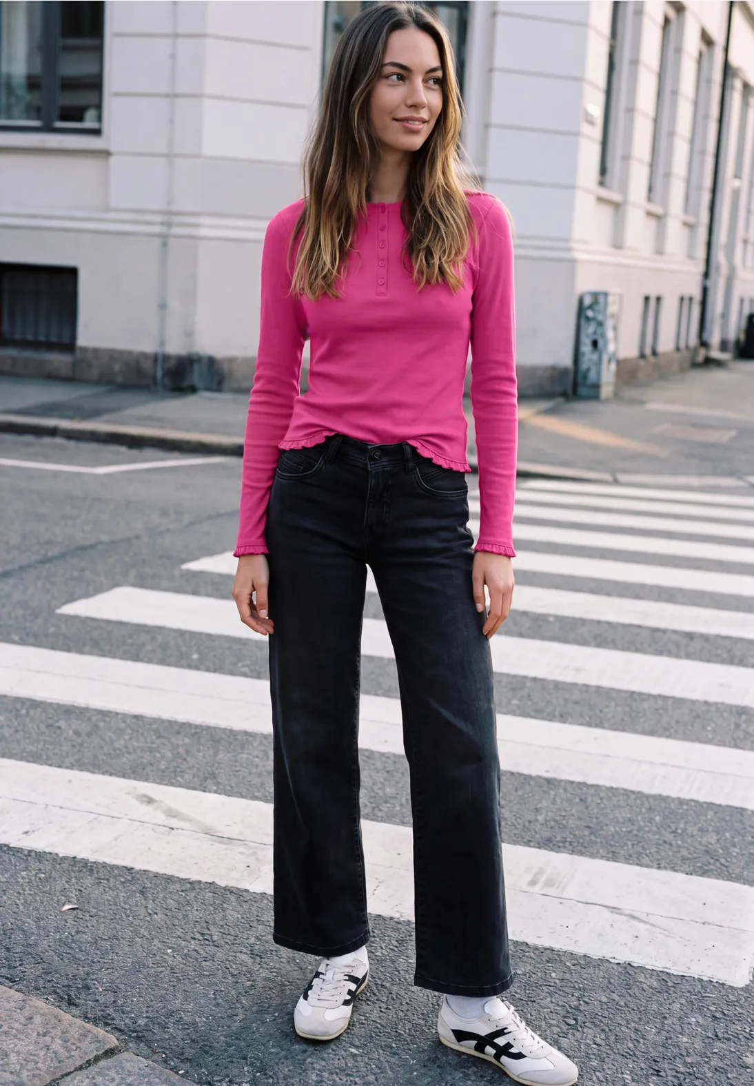 Street One Studio Longsleeve mit Rüschen - Ruby Raspberry