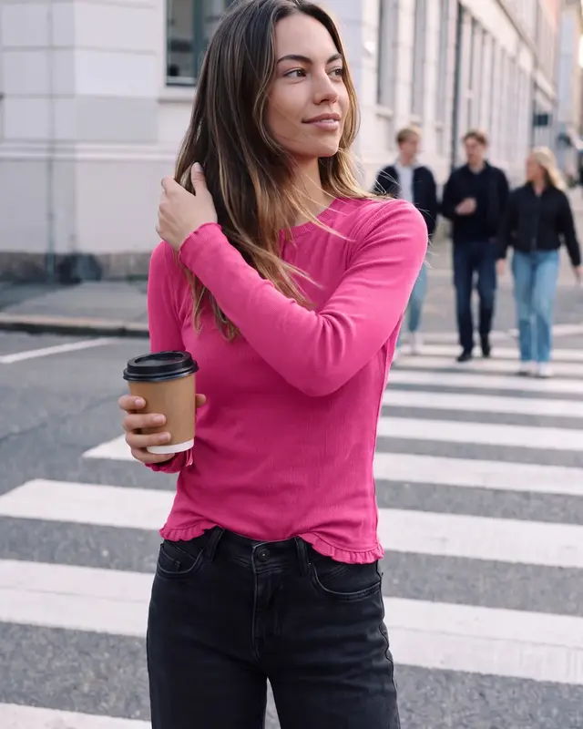 Street One Studio Longsleeve with Ruffles - Ruby Raspberry