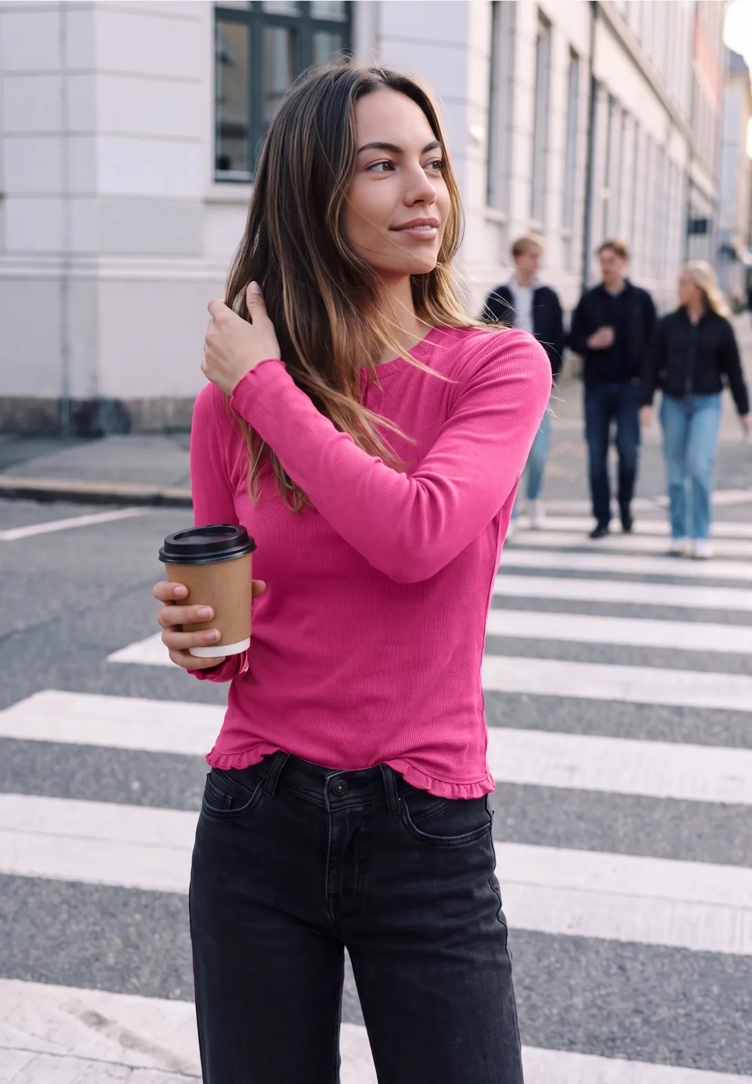 Street One Studio Longsleeve met Ruches - Ruby Raspberry