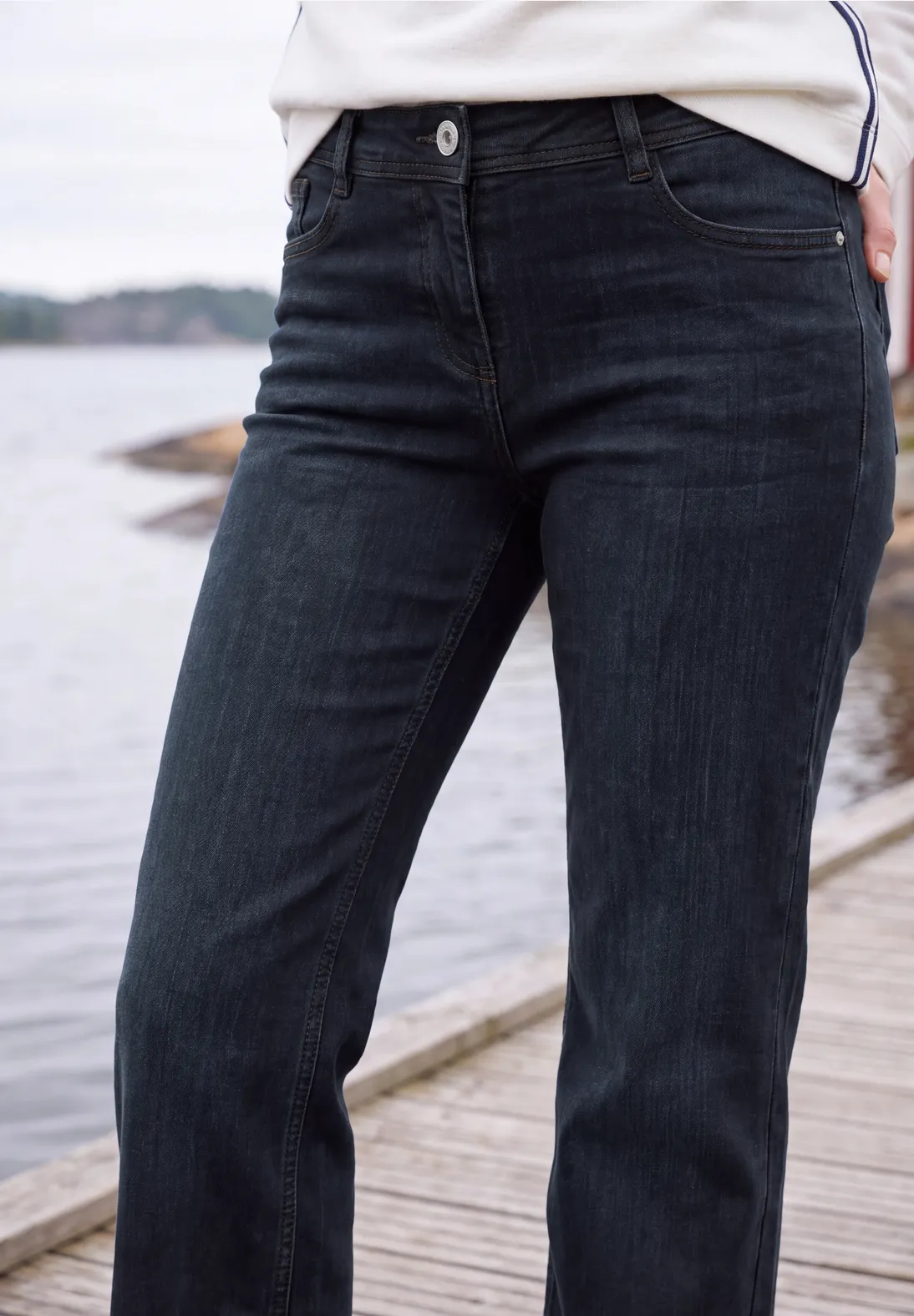 Cecil Wide Leg Jeans Neele - Blue Black Used Wash