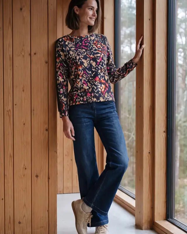 Cecil Longsleeve met Print - Truffle Brown