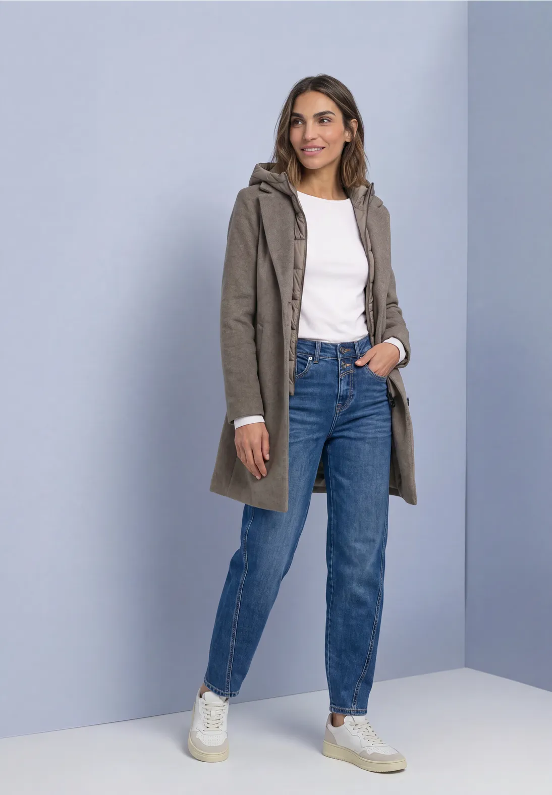 Street One Mantel mit Kapuzeneinsatz - Muddy Mocha Melange