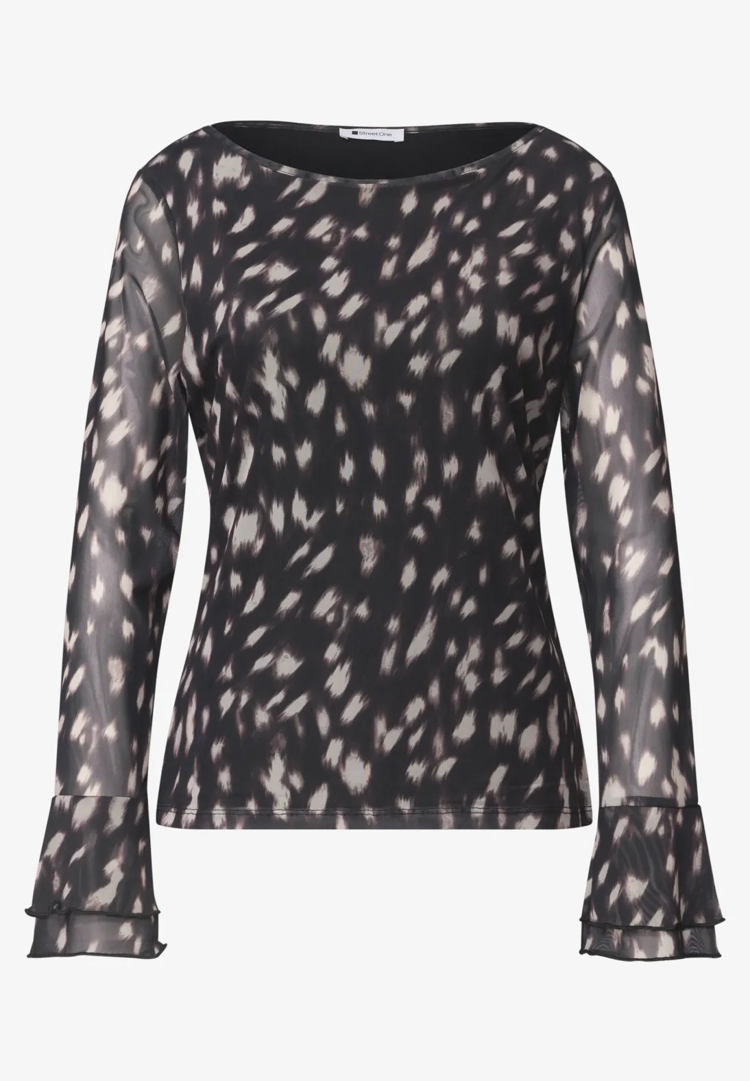 Street One Mesh Shirt mit Volant - Black