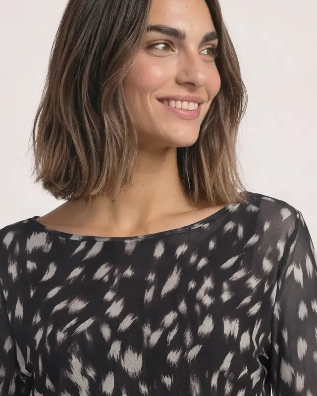 Street One Mesh Shirt mit Volant - Black