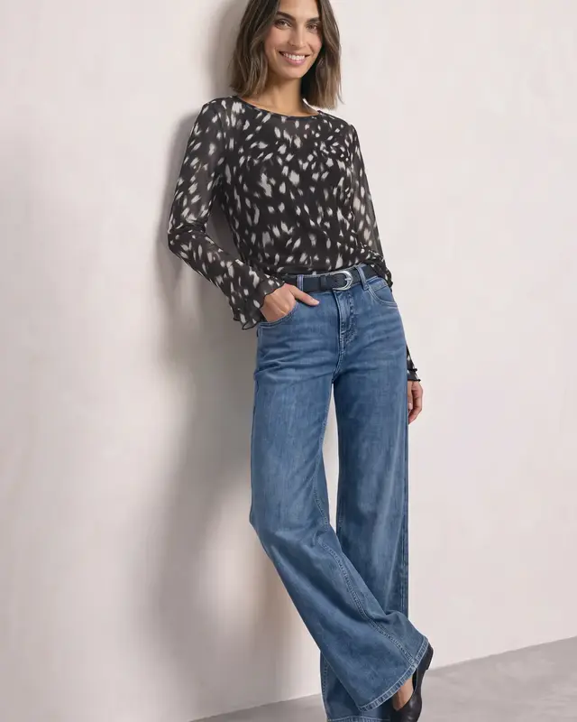 Street One Mesh Shirt with Volant - Black