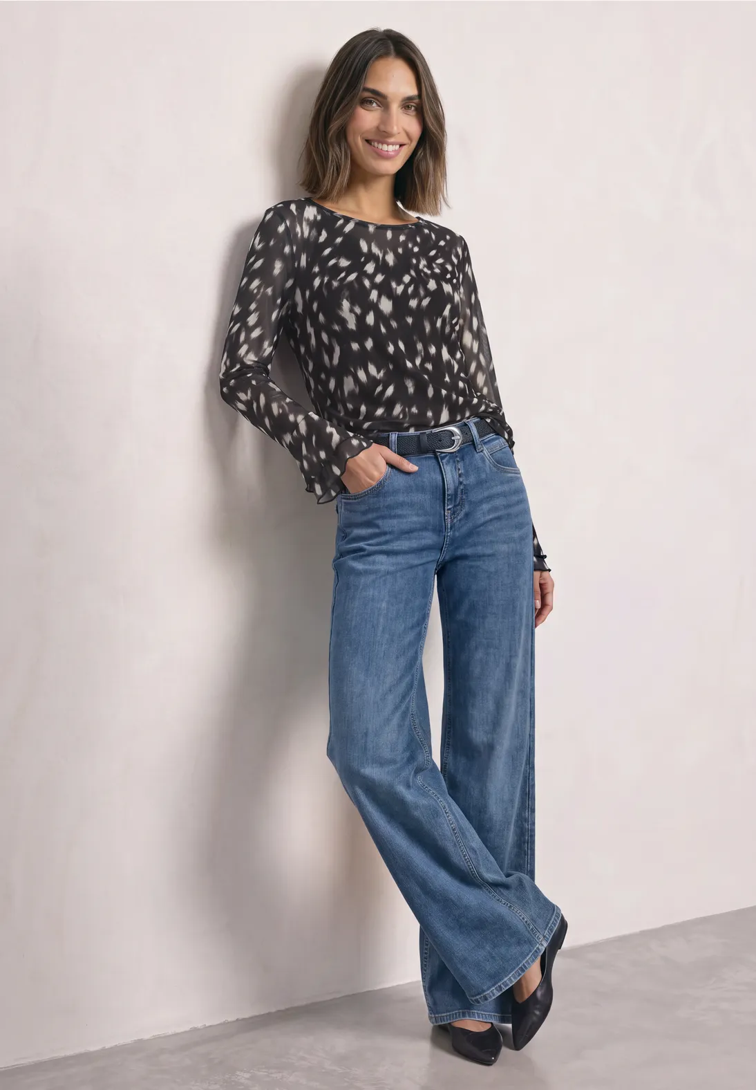 Street One Mesh Shirt met Volant - Black