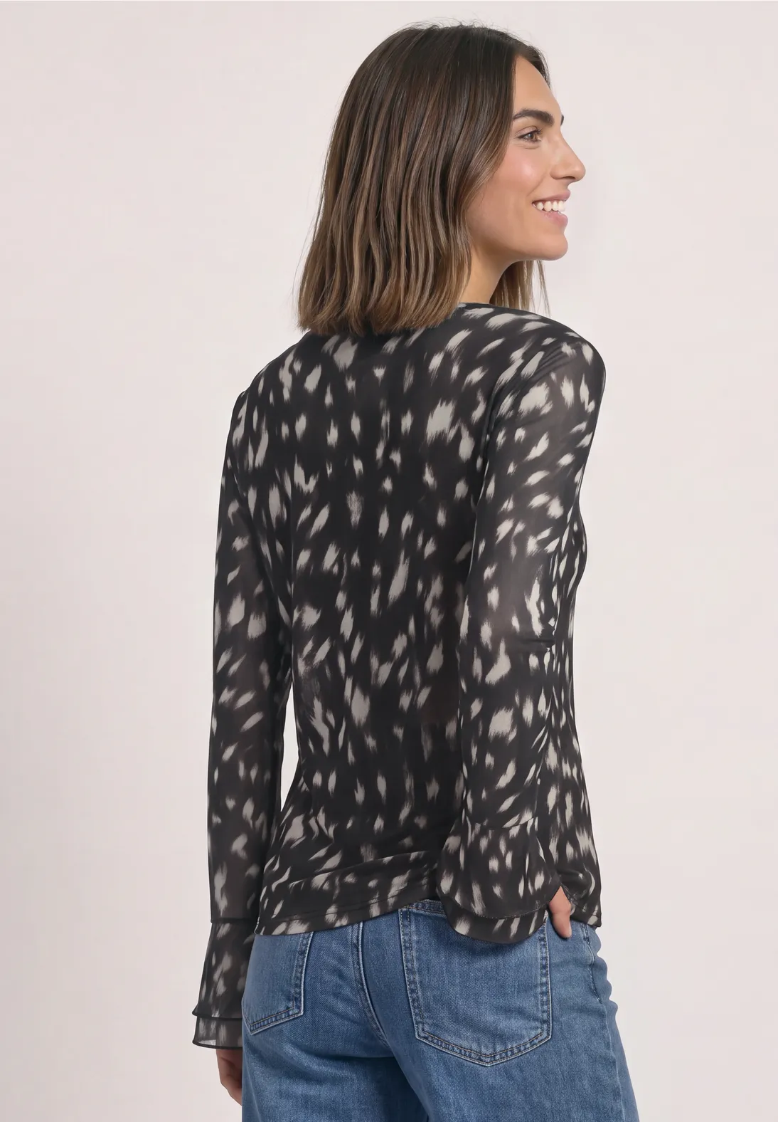 Street One Mesh Shirt met Volant - Black