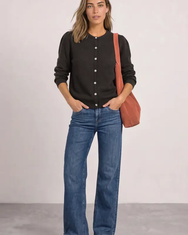 Street One Vest met Knopen - Black Coffee Melange