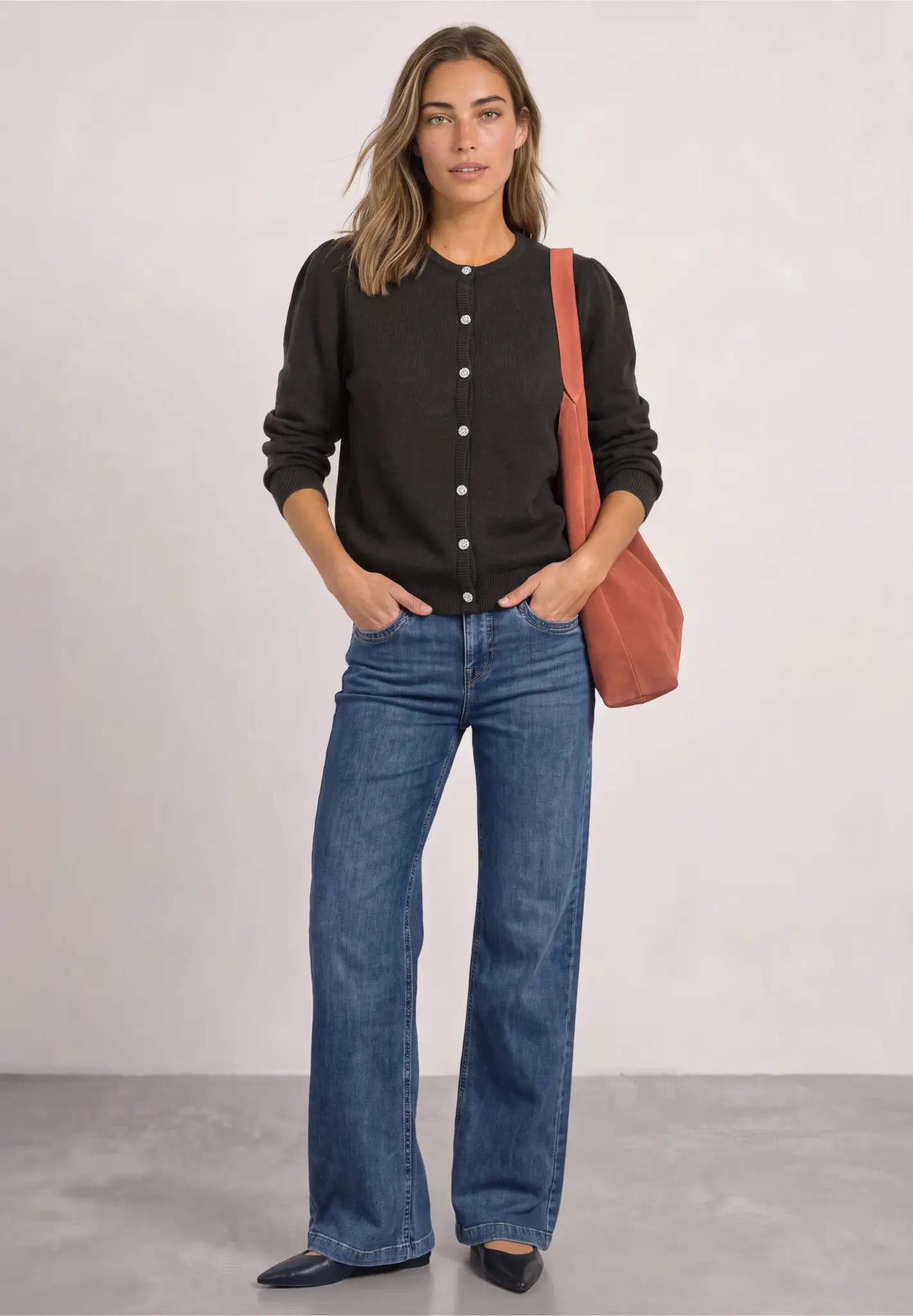 Street One Vest met Knopen - Black Coffee Melange