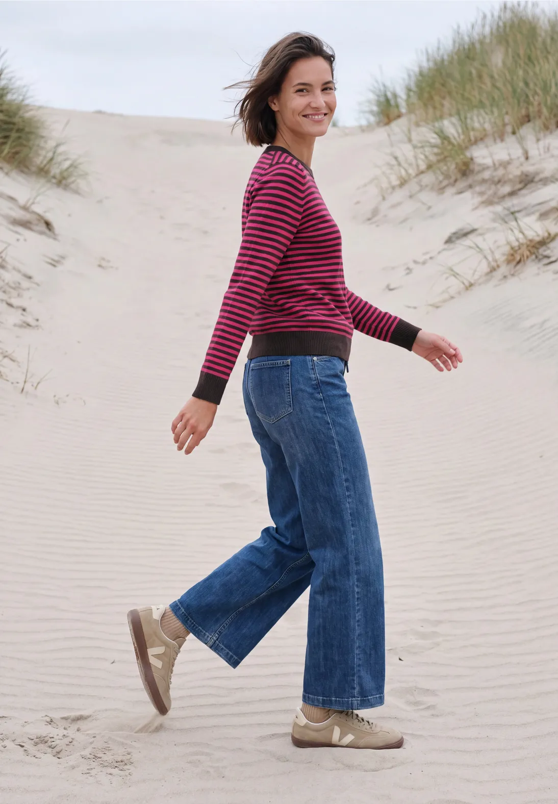 Cecil Jumper with Stripes - Pink Flash Melange