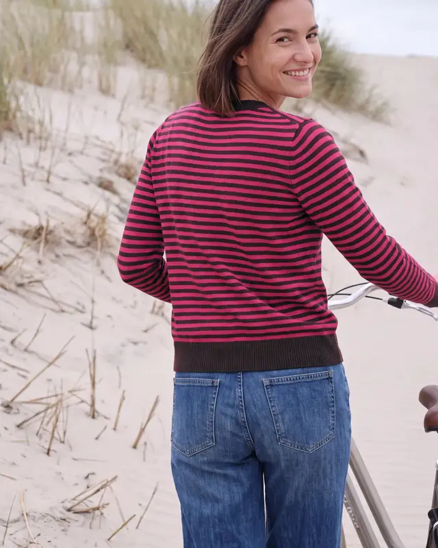 Cecil Jumper with Stripes - Pink Flash Melange