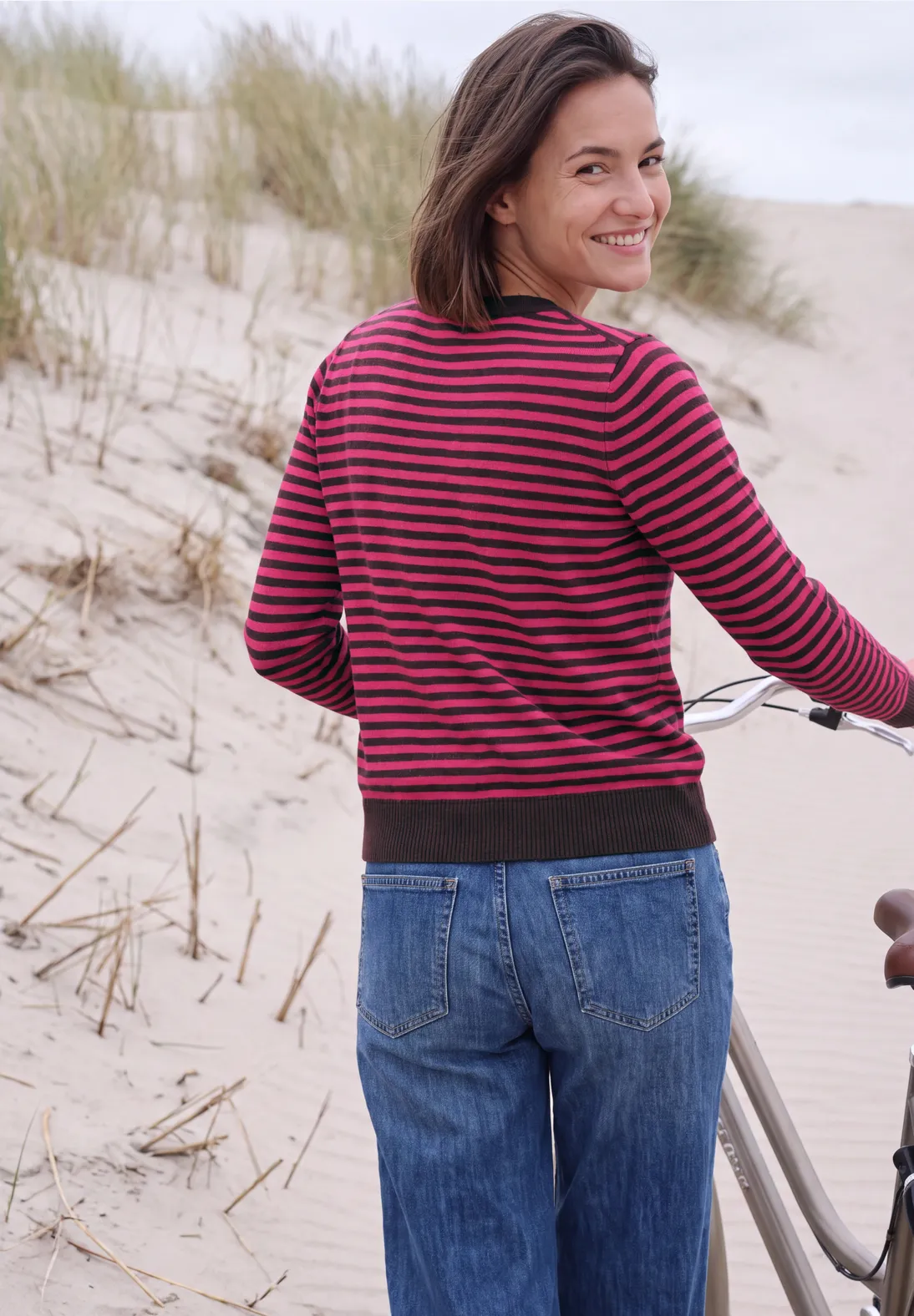 Cecil Jumper with Stripes - Pink Flash Melange