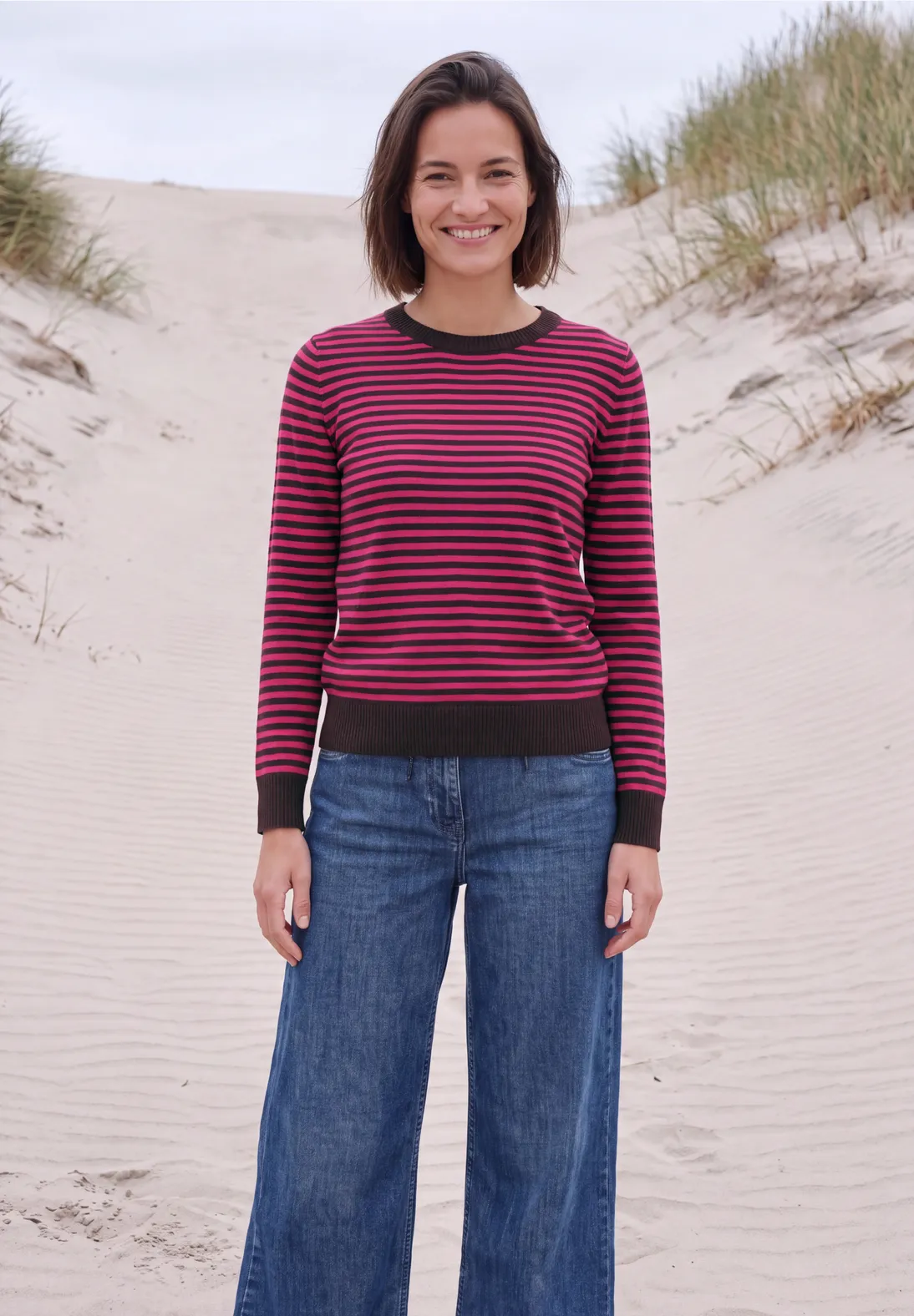 Cecil Jumper with Stripes - Pink Flash Melange