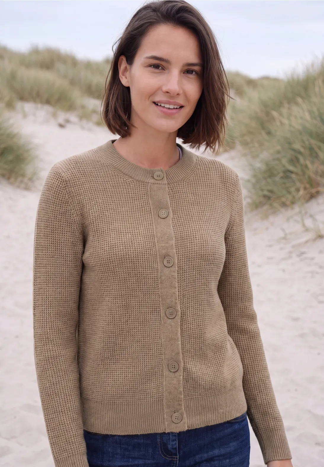 Cecil Cardigan with Buttons - Creamy Mocha Melange
