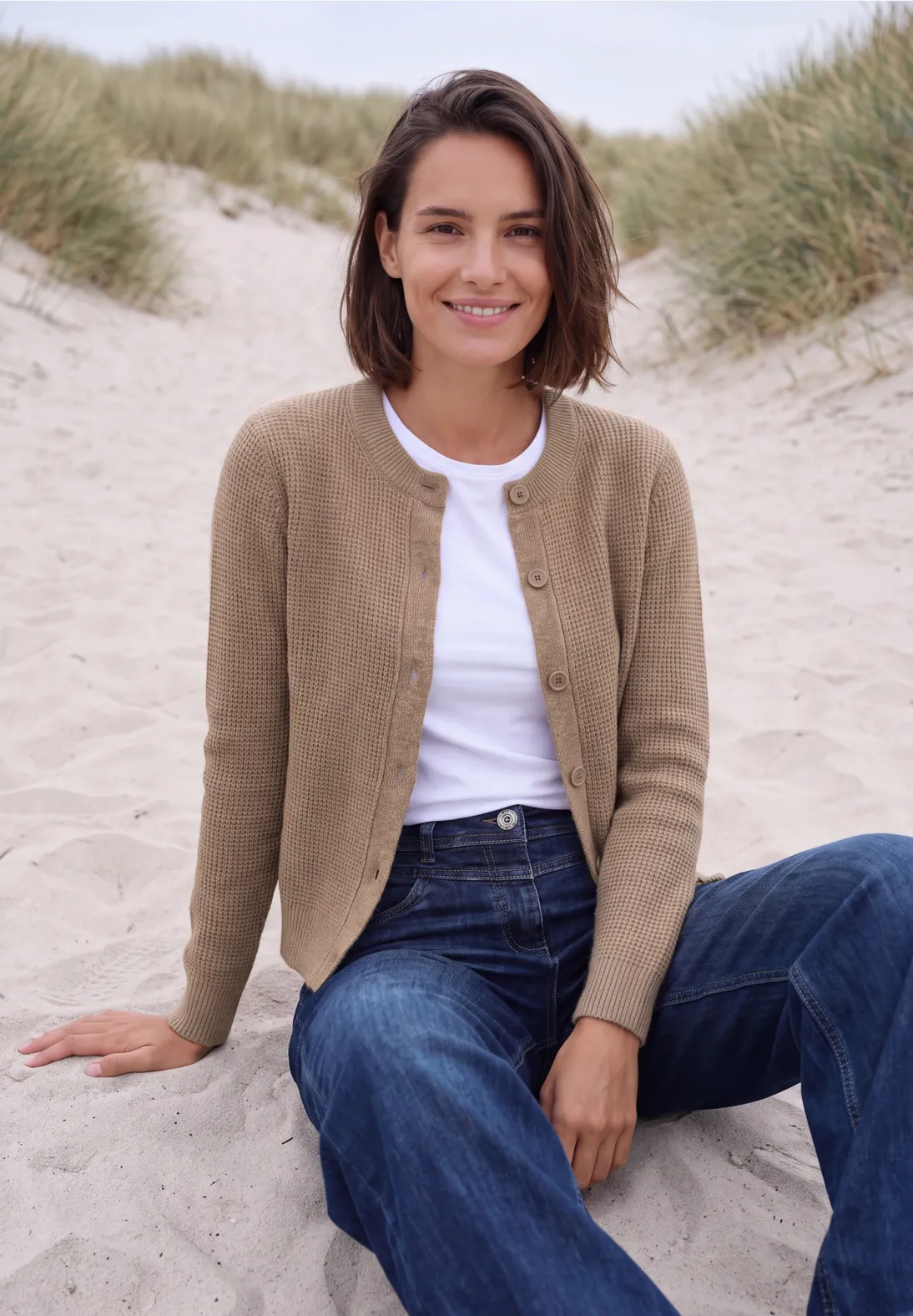 Cecil Cardigan with Buttons - Creamy Mocha Melange