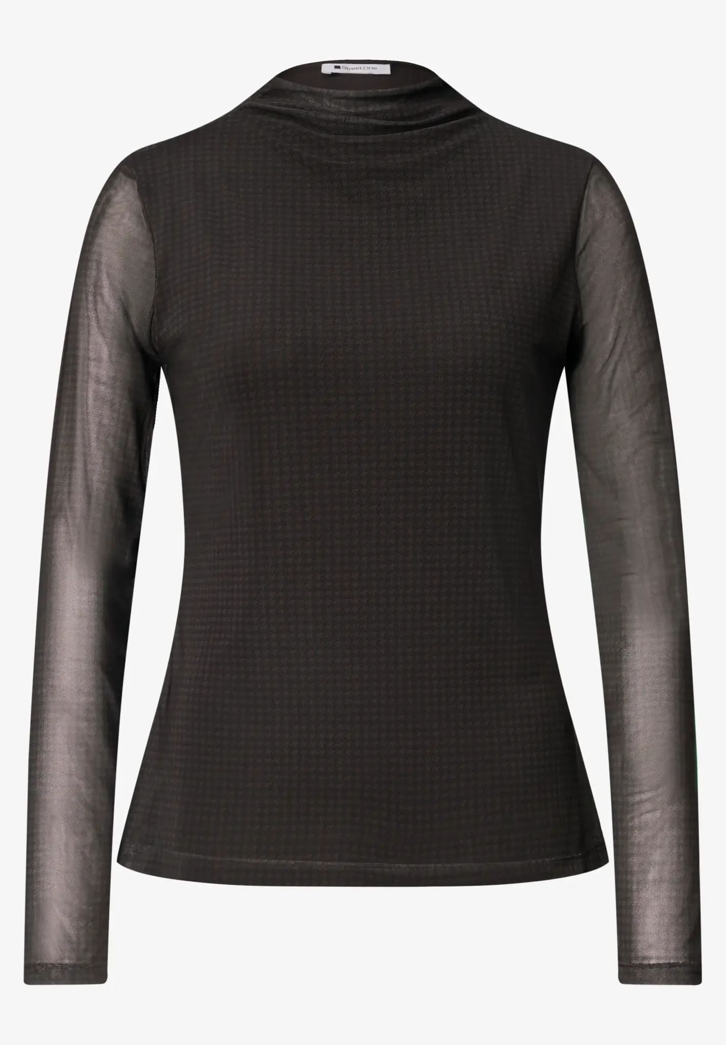 Street One Mesh Shirt met Col - Black Coffee