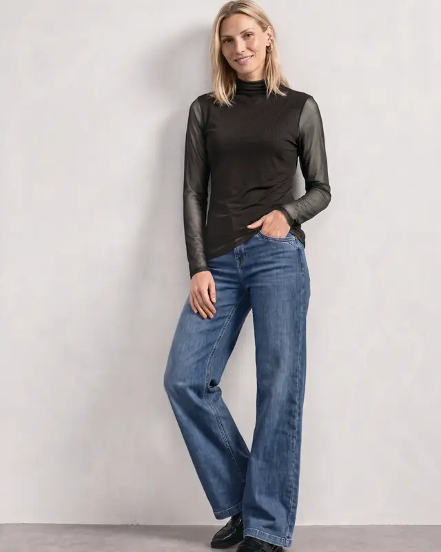 Street One Mesh Shirt mit Rollkragen - Black Coffee