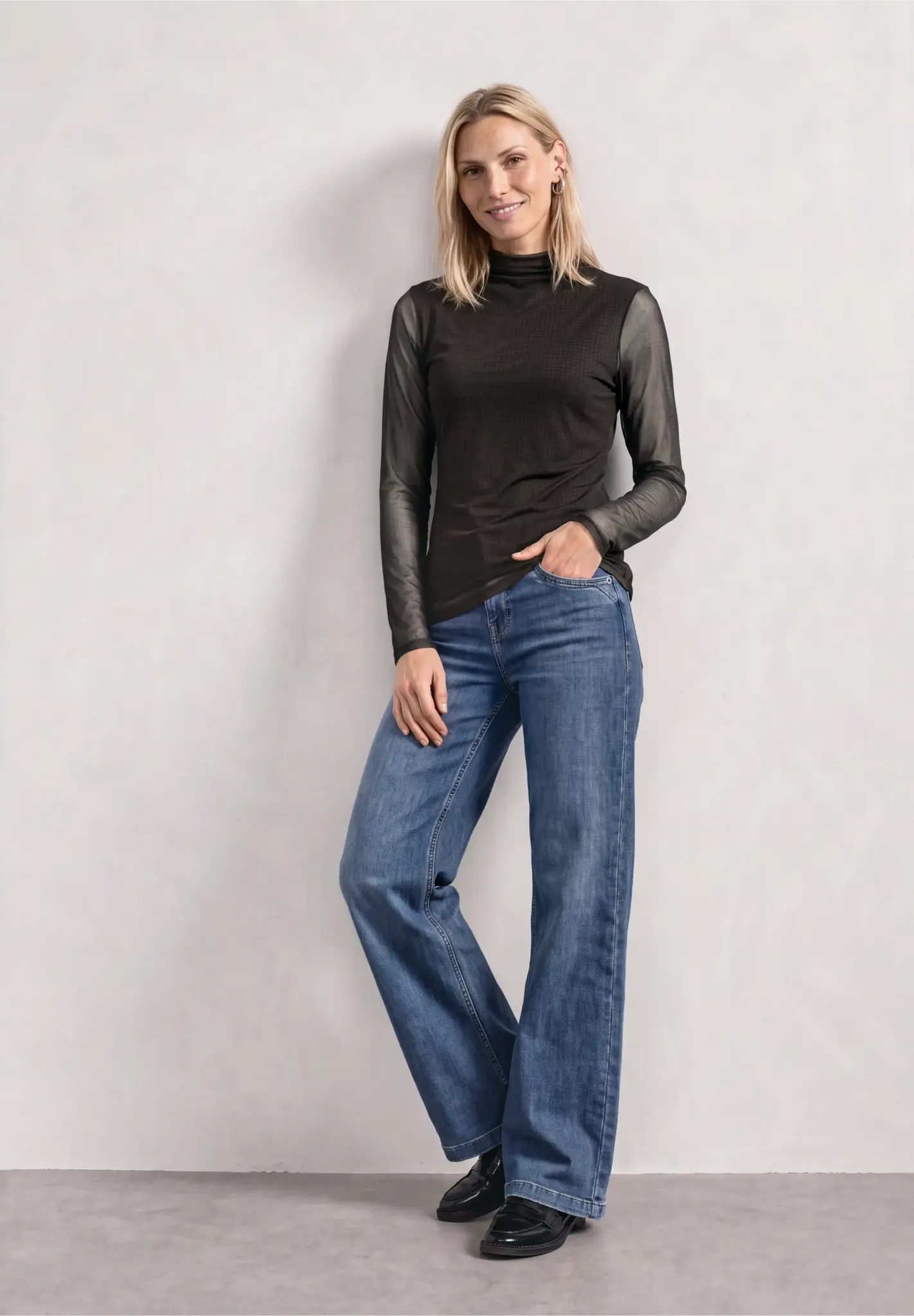 Street One Mesh Shirt with Turtleneck - Black Coffee