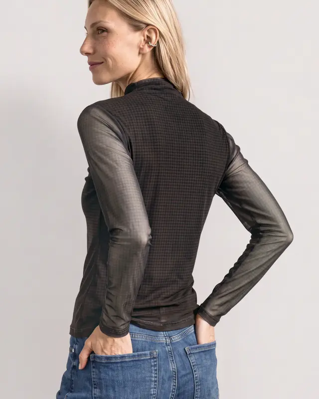 Street One Mesh Shirt mit Rollkragen - Black Coffee