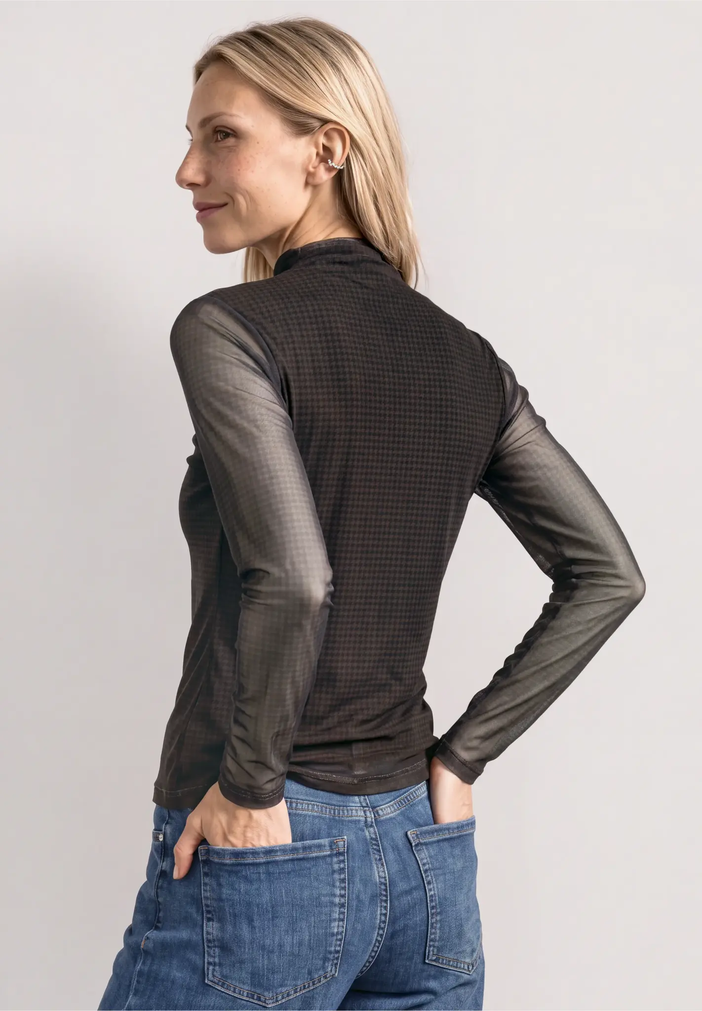 Street One Mesh Shirt mit Rollkragen - Black Coffee
