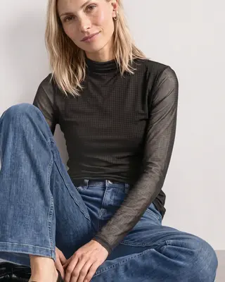 Street One Mesh Shirt met Col - Black Coffee