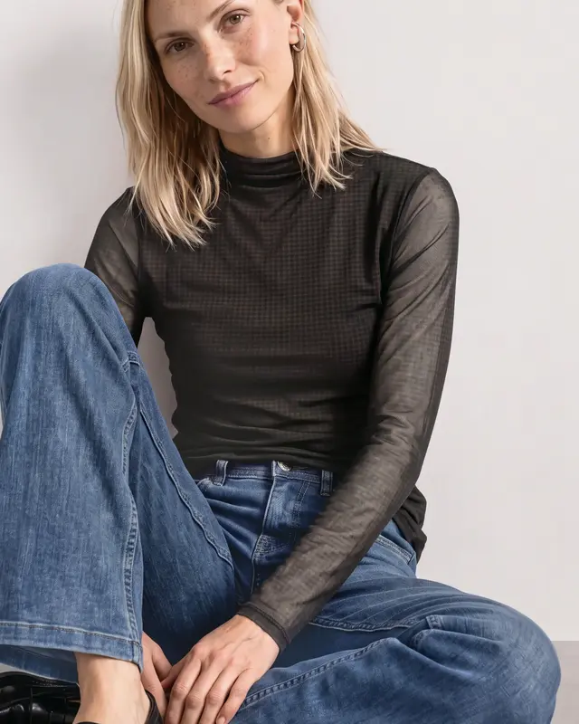 Street One Mesh Shirt with Turtleneck - Black Coffee