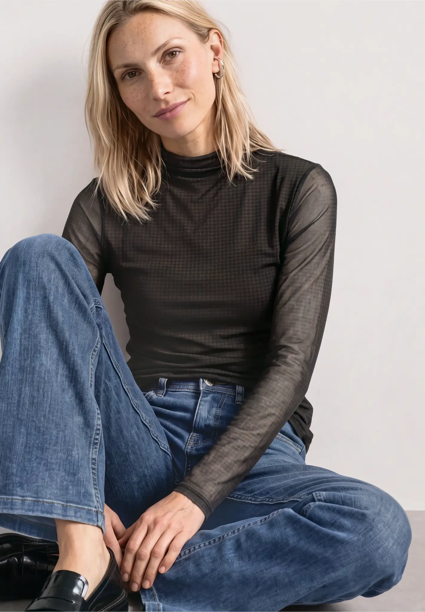 Street One Mesh Shirt with Turtleneck - Black Coffee