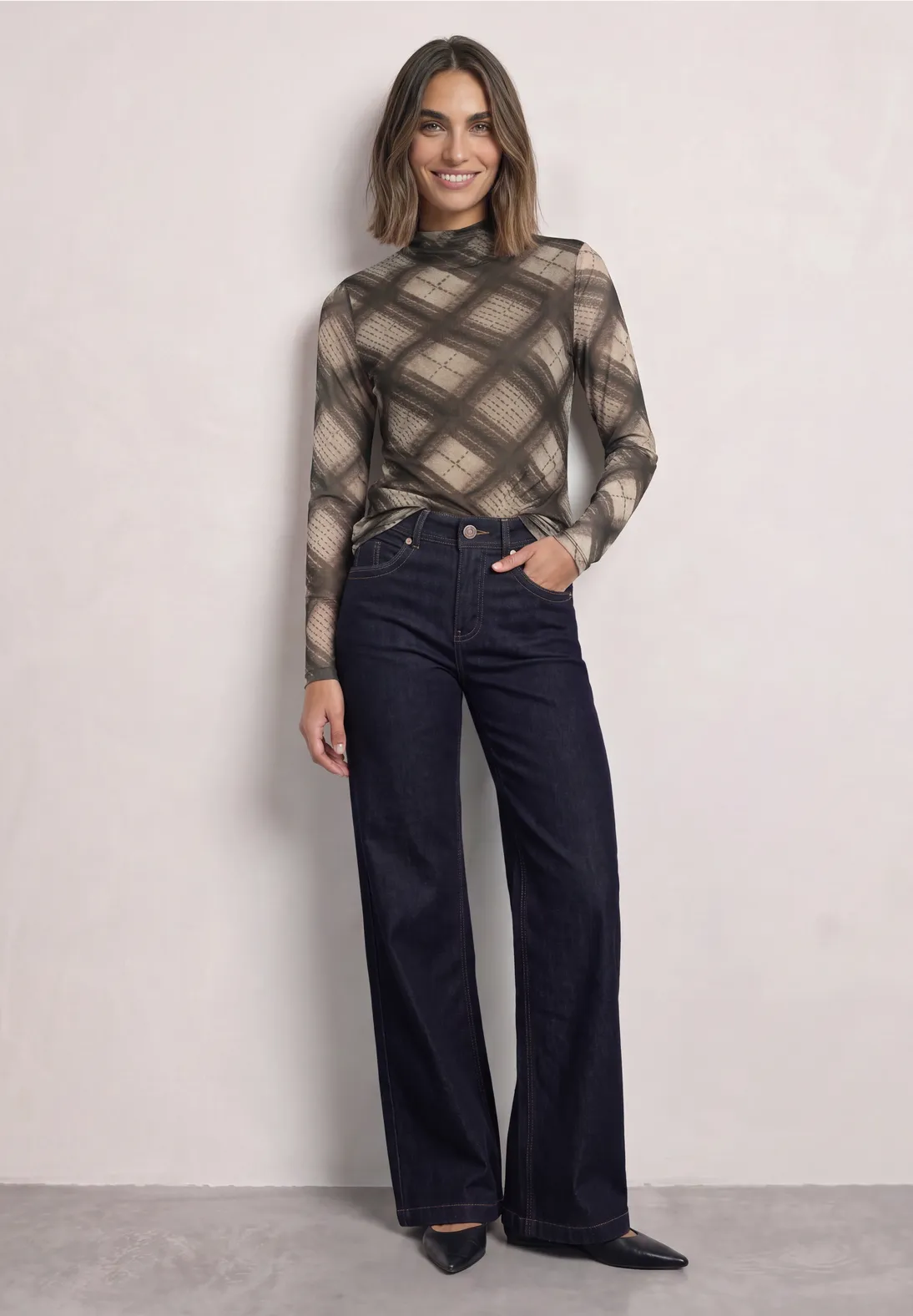 Street One Mesh Shirt met Col - Sanded Amber