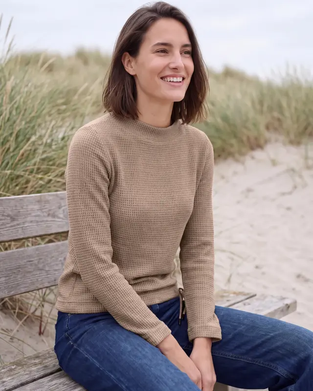 Cecil Shirt met Trechterhals - Creamy Mocha Melange